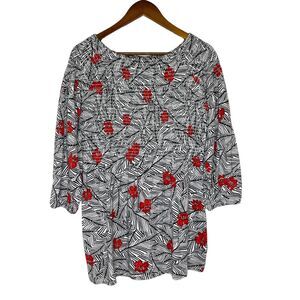 J Jill Black Red Floral Stretchy Blouse Shirt Size Small Tall Women’s